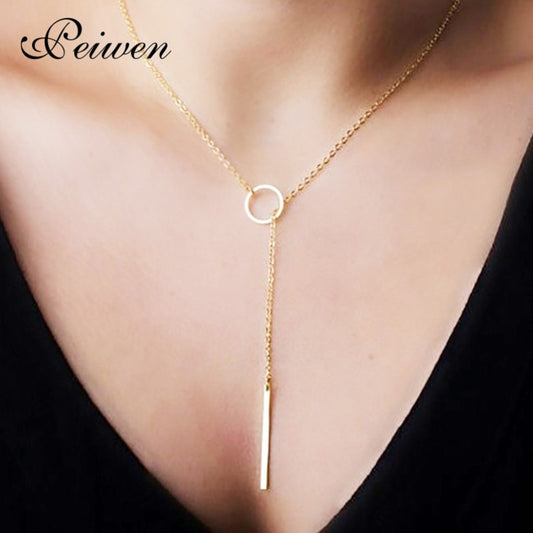 Ladies Pendant Necklace Stainless Steel Y Circle Lariat Style Long Chain