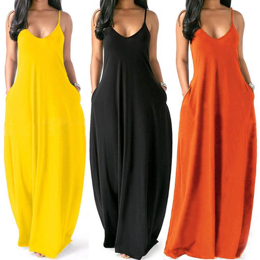 Women Sling Breathable Sleeveless Long Dresses