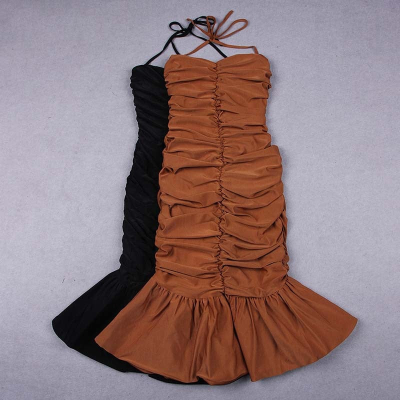 WOMEN NEW HALTER RUFFLE DRESS