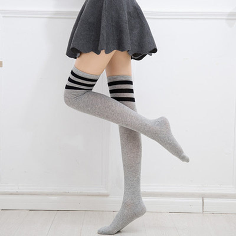 Cute Over-Knee Socks Black Lolita Striped Socks Thighs High Christmas Gifts