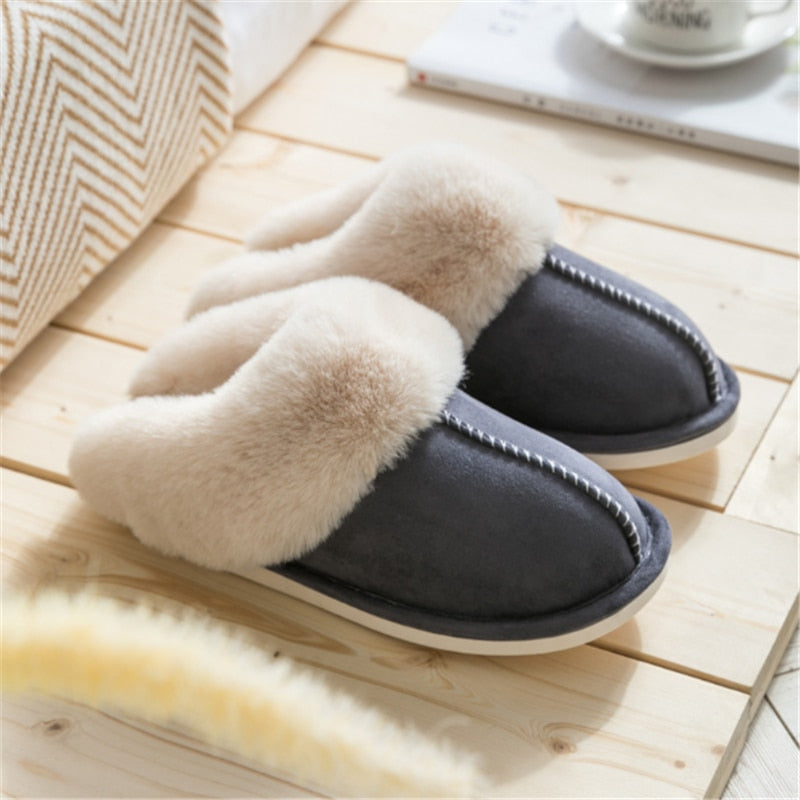 Women Plush warm home flat slippers Lightweight soft comfortable winter slippers