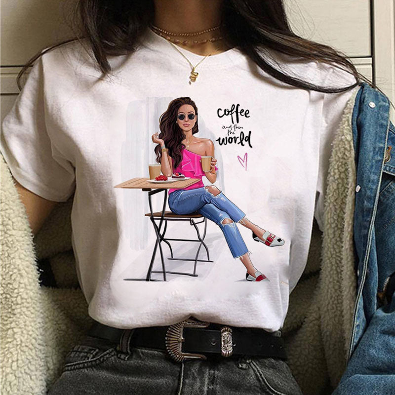 Fashion Women T Shirt Coffee Time Female Casual Tops Tee 90s