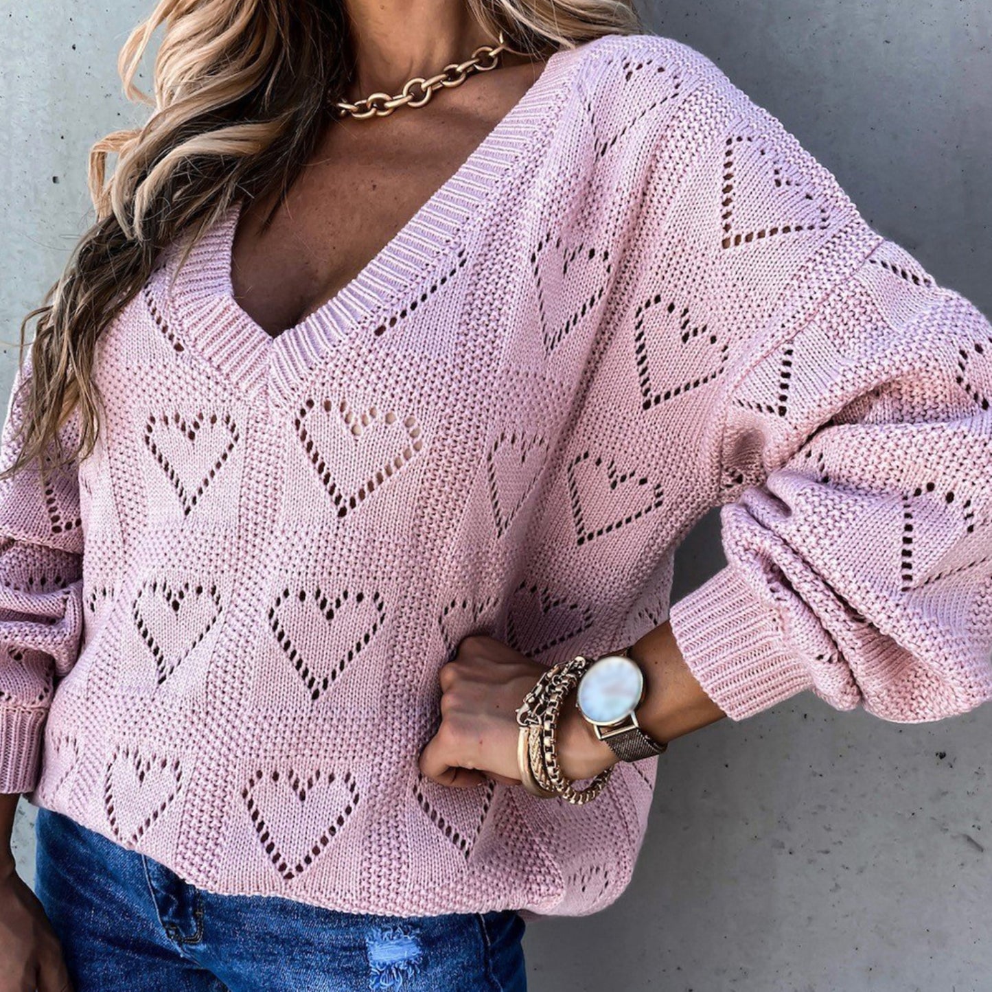 Women Love Heart Crochet Sweater