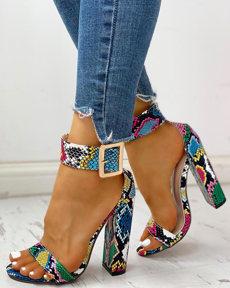 Women Snakeskin Ankle Buckled Sandals