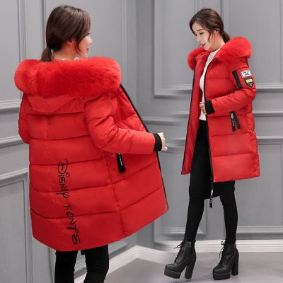 Women Casual Warm Winter Long Coats Jackets Hooded Fur Collar