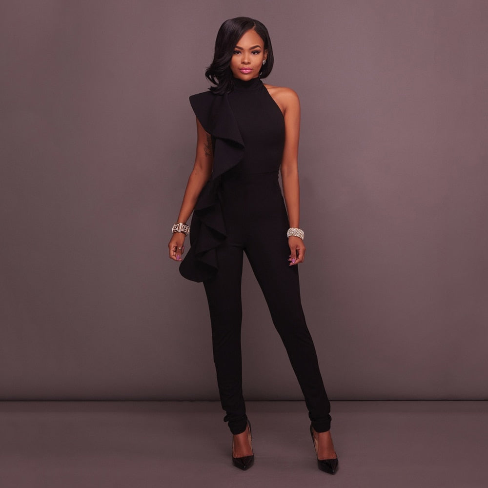 Women Elegant Ruffles Turtleneck Jumpsuits