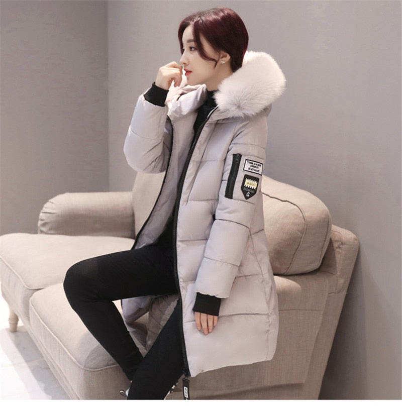 Women Casual Warm Winter Long Coats Jackets Hooded Fur Collar