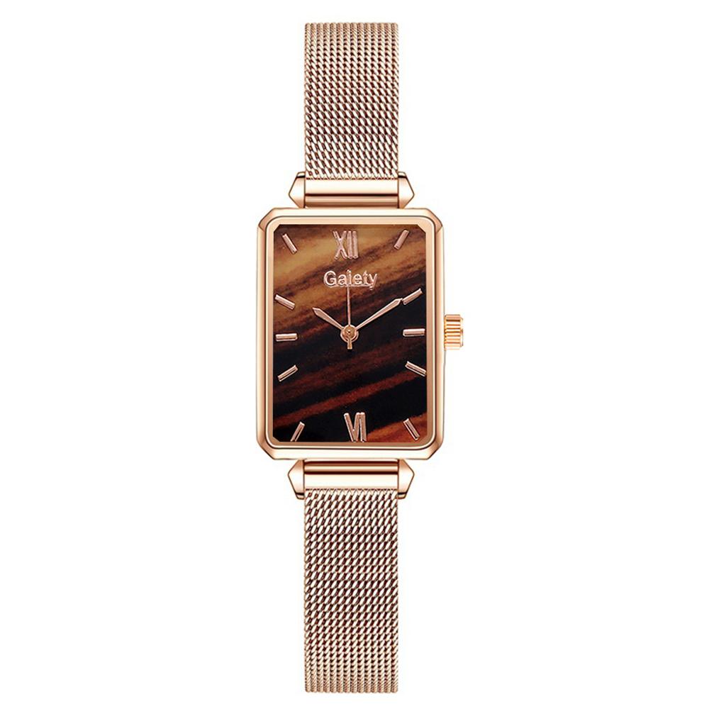 Women Watches Fashion Square Bracelet Set Green Dial Simple Rose Gold Mesh Luxury Women Watches