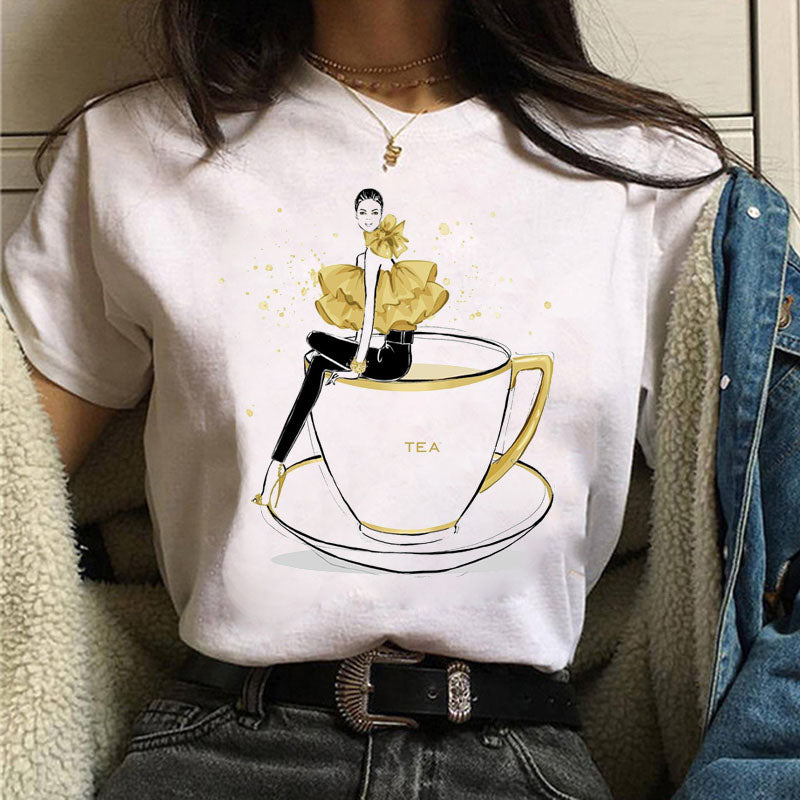 Fashion Women T Shirt Coffee Time Female Casual Tops Tee 90s