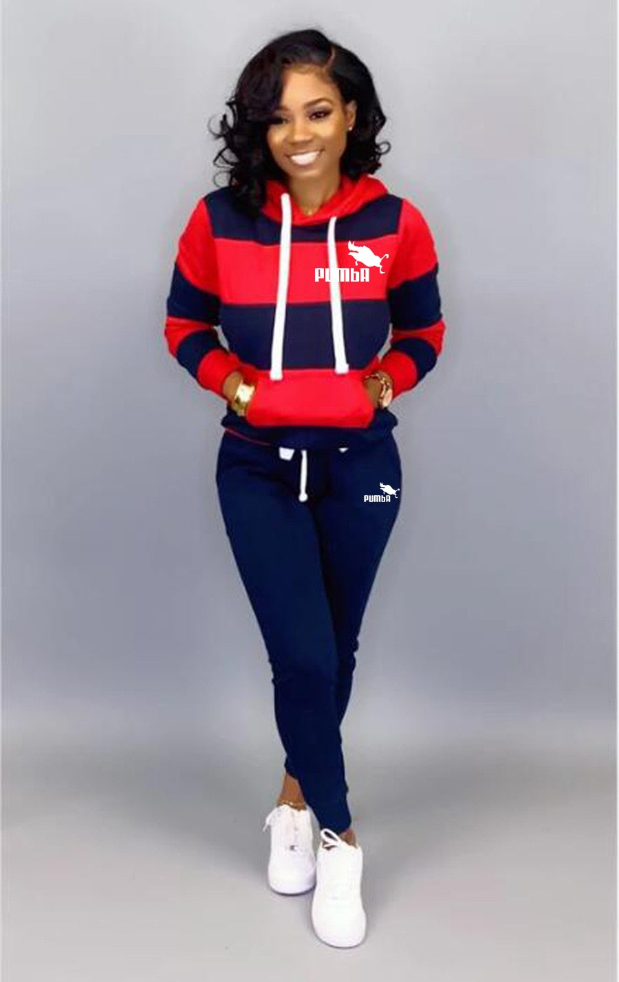 Women Winter Tracksuit 2 Piece Set Sweatshirt Print Hoodies-Pants Sportwear