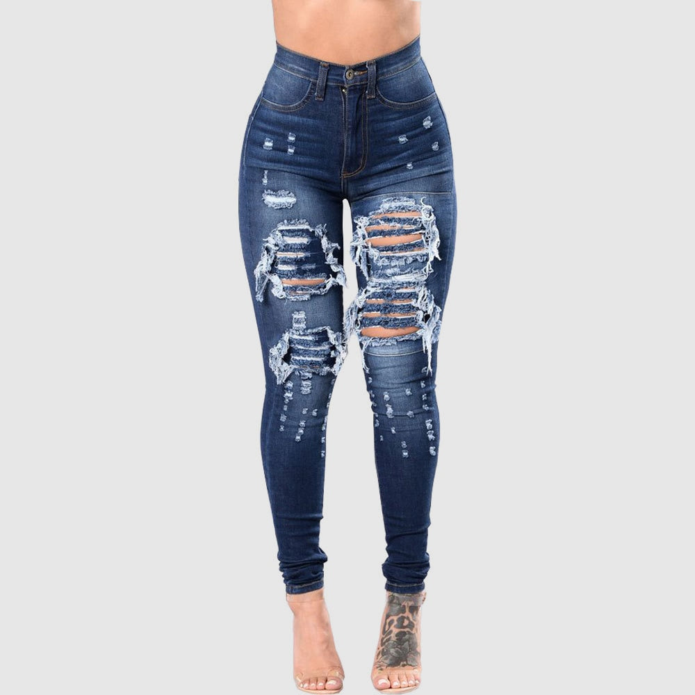 Women Ripped High Waist Jeans