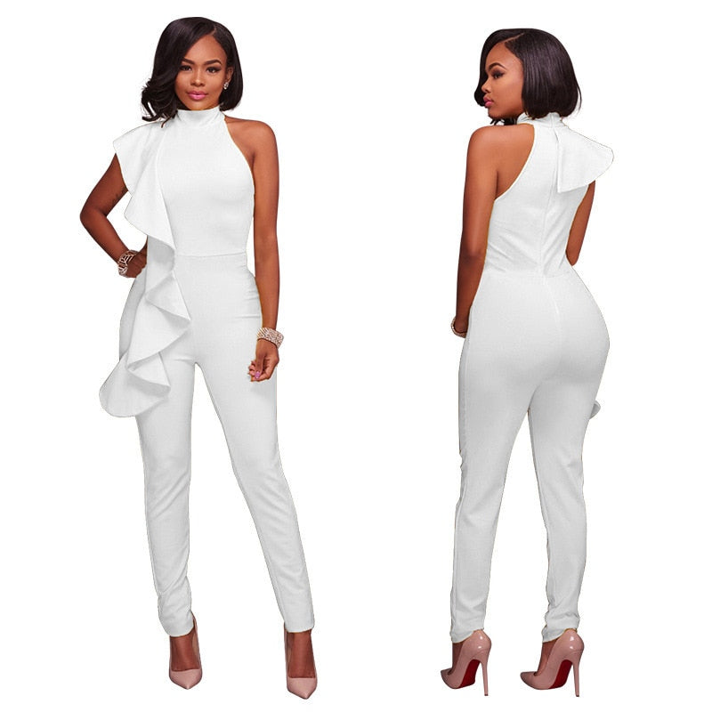 Women Elegant Ruffles Turtleneck Jumpsuits