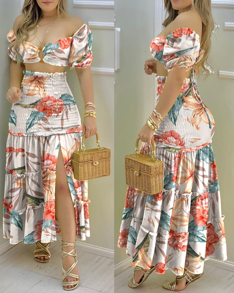 Women Fashion Floral Print Skirt Sets