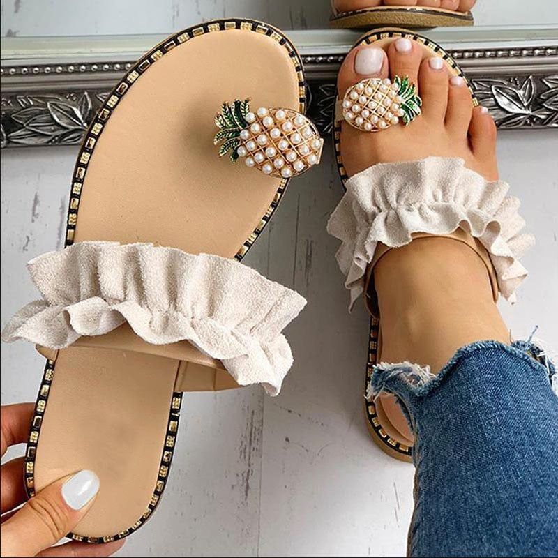 Women Bead Wedges Pineapple Flip Flops Sandals