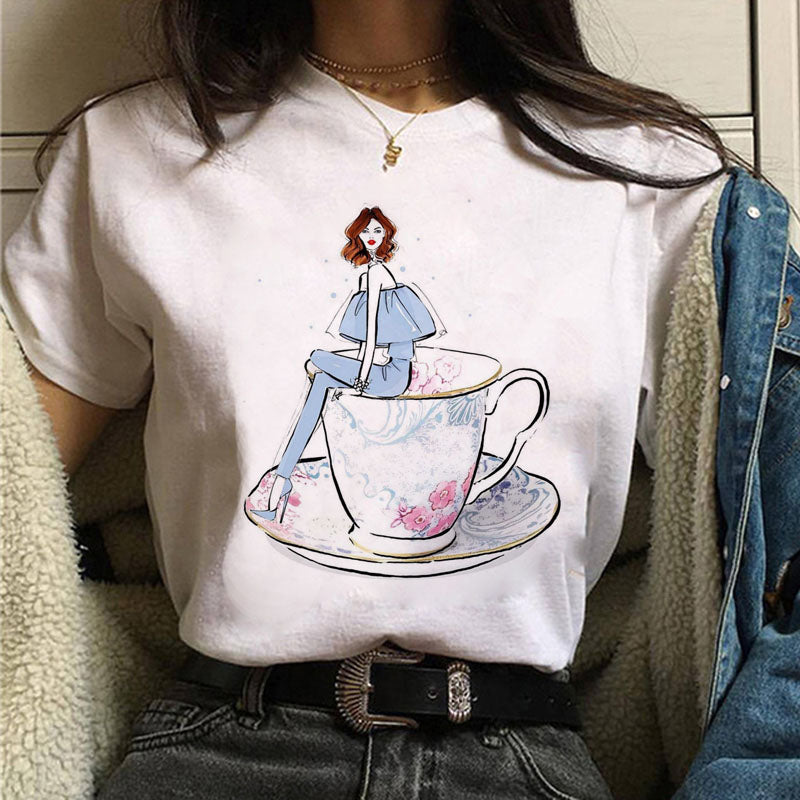 Fashion Women T Shirt Coffee Time Female Casual Tops Tee 90s