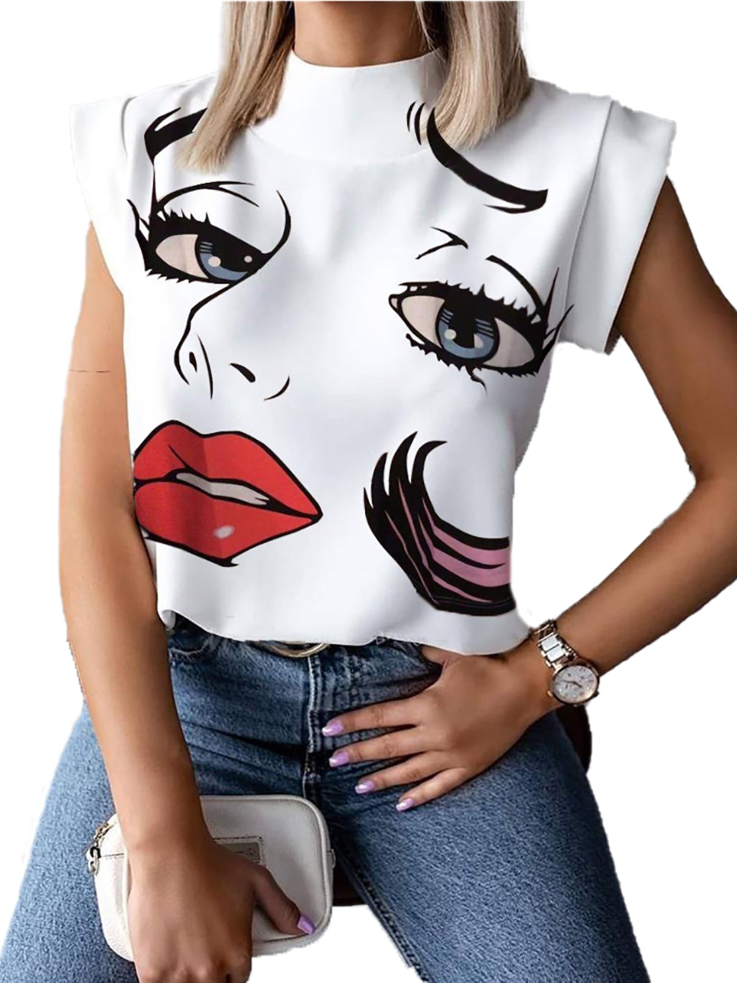 Fashion Women Elegant Lips Print Tops