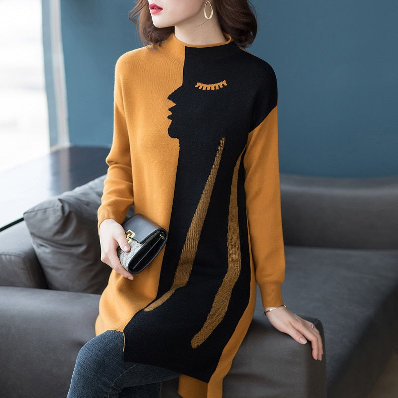 Women Casual New Knitted Long Sleeve Vintage Winter Sweater