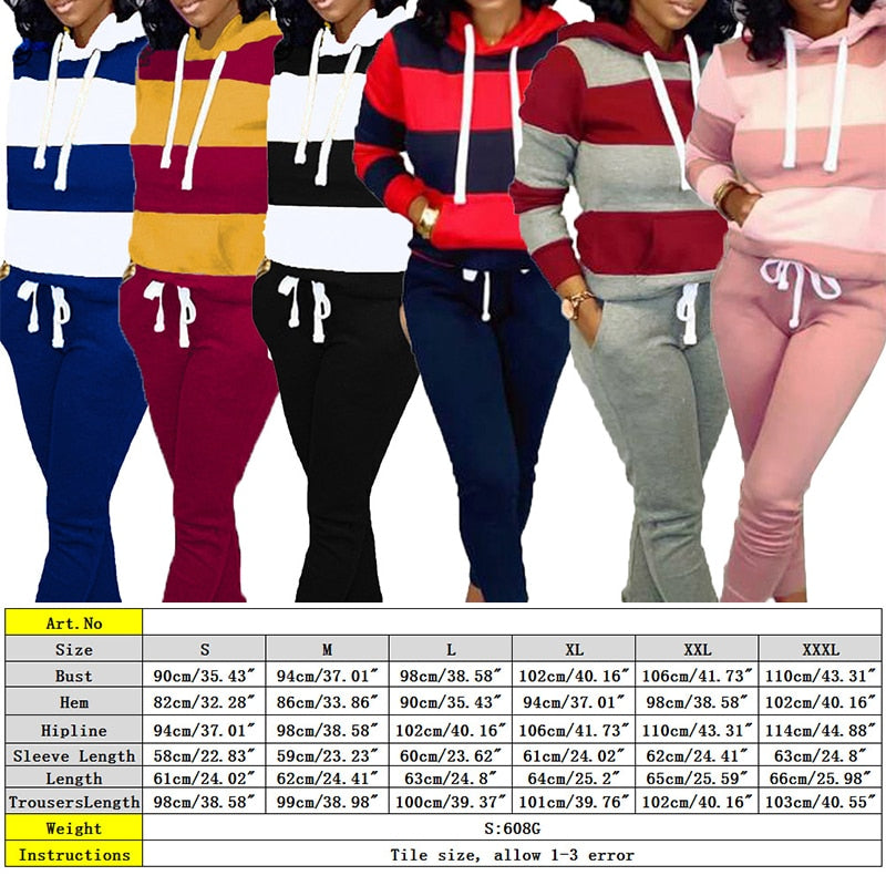 Women Winter Tracksuit 2 Piece Set Sweatshirt Print Hoodies-Pants Sportwear