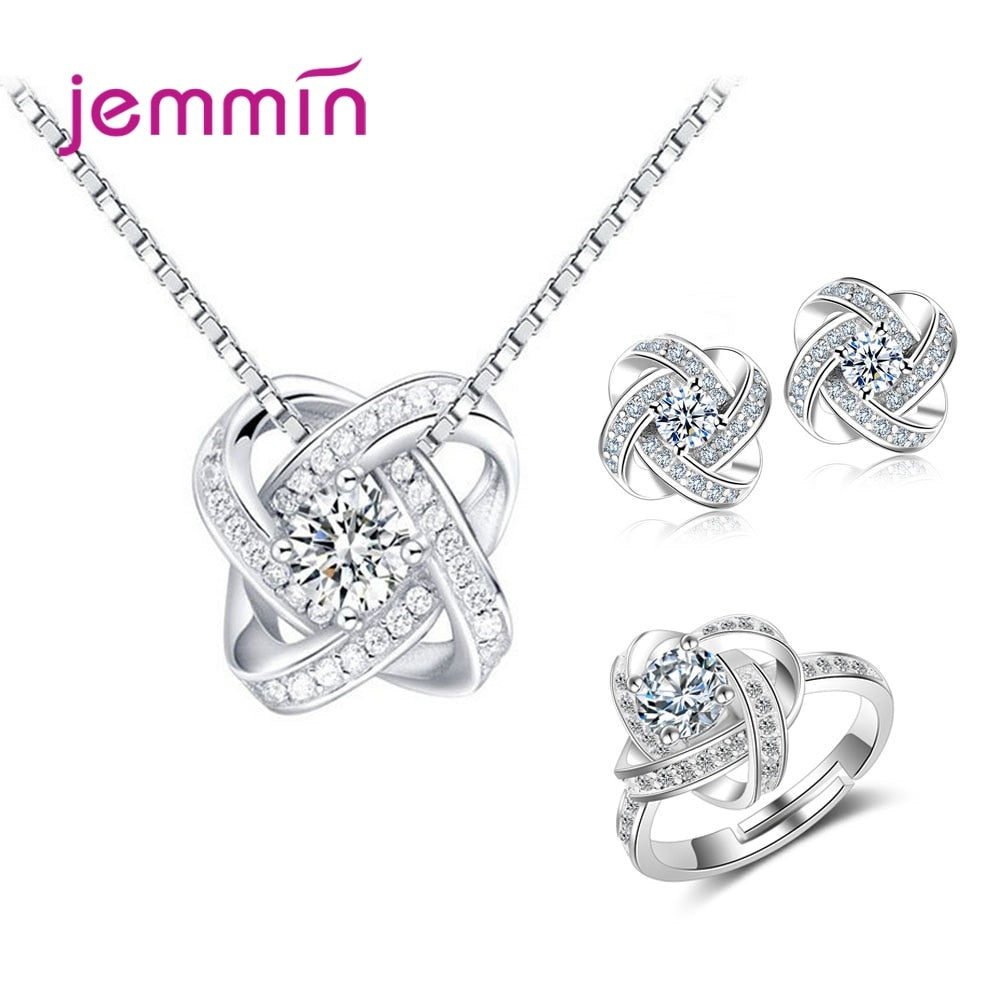 Women Luxury Crystal Necklace Earrings Rings Bridal Jewelry Sets Fashion Jewelry