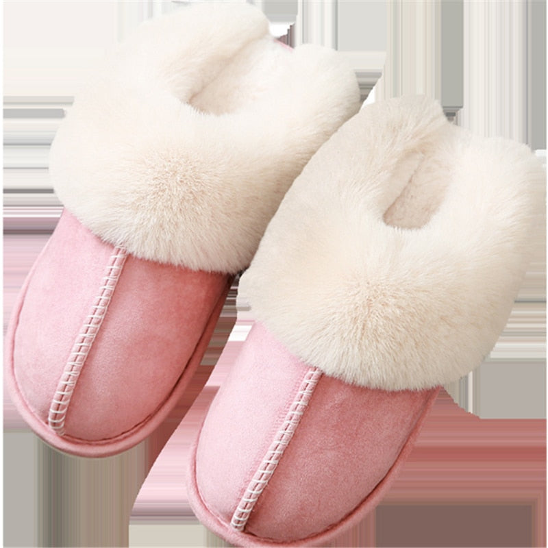 Women Plush warm home flat slippers Lightweight soft comfortable winter slippers