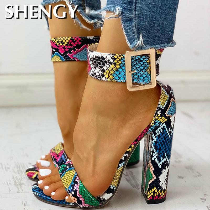 Women Snakeskin Ankle Buckled Sandals