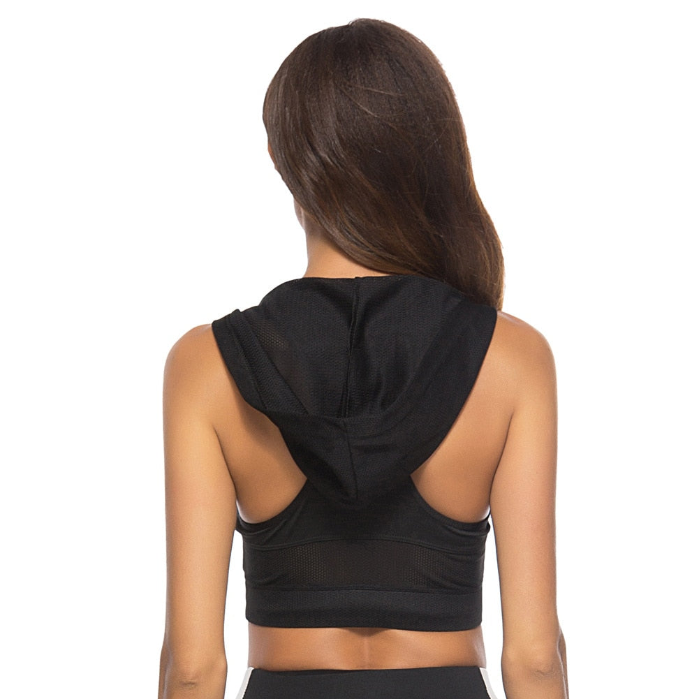 Women Fitness Sports Bra Hooded Vest