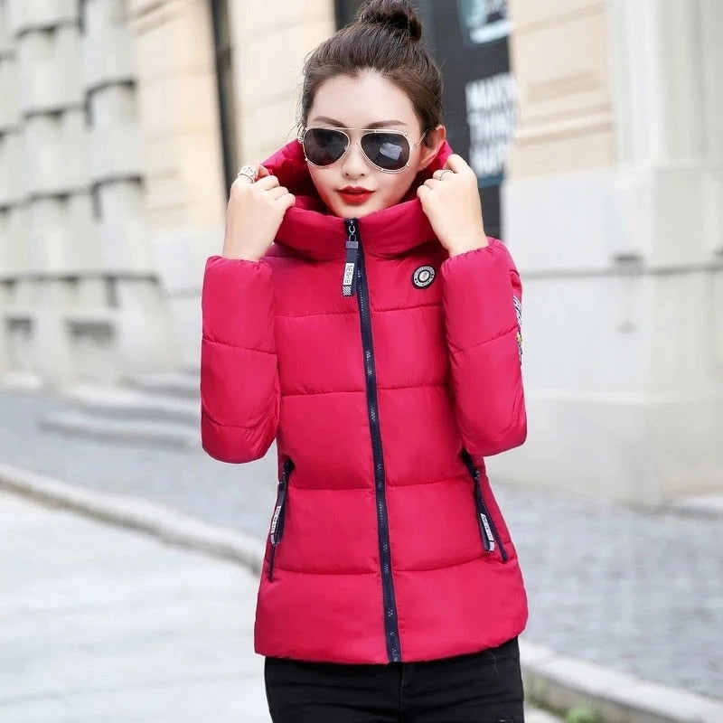 Female Hooded Thick Warm Short Jacket Cotton New Winter Jacket Outerwear White/M-XXL White / L