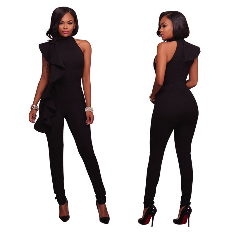 Women Elegant Ruffles Turtleneck Jumpsuits