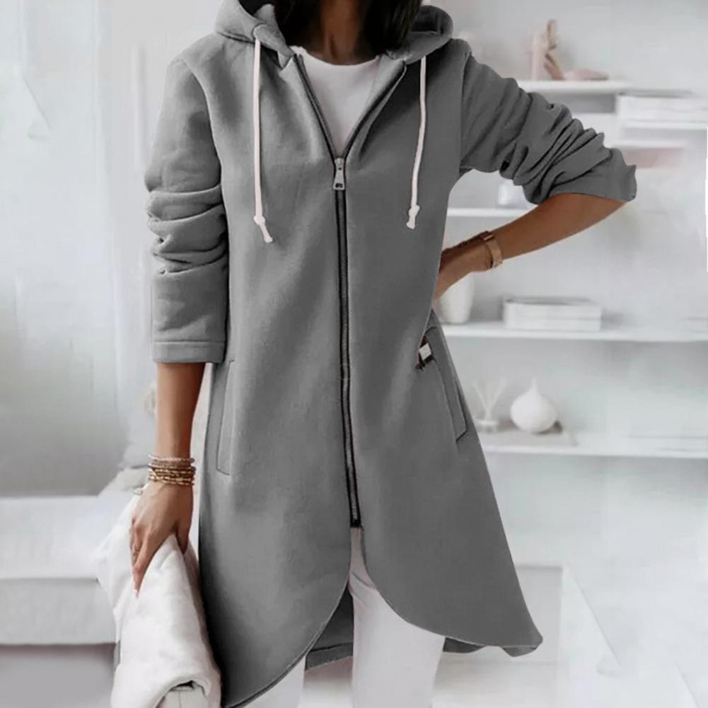 Women Thick Zipper Design Hooded Sweatshirt