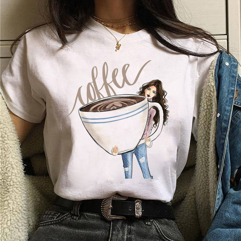 Fashion Women T Shirt Coffee Time Female Casual Tops Tee 90s