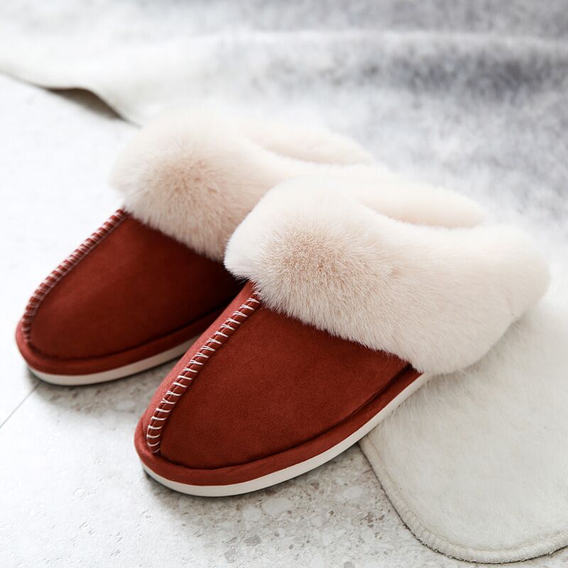 Women Plush warm home flat slippers Lightweight soft comfortable winter slippers