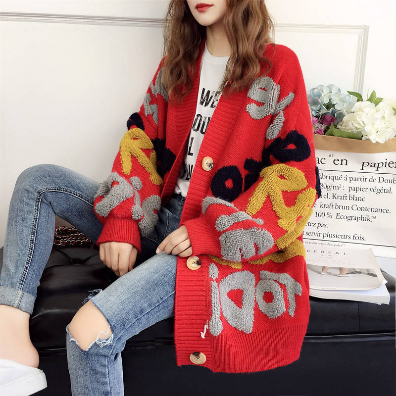 Women Casual Sweater Cardigan Winter Loose knitted Medium Length Coat