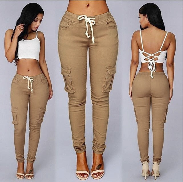 Women Lace Up Waist Casual Pants