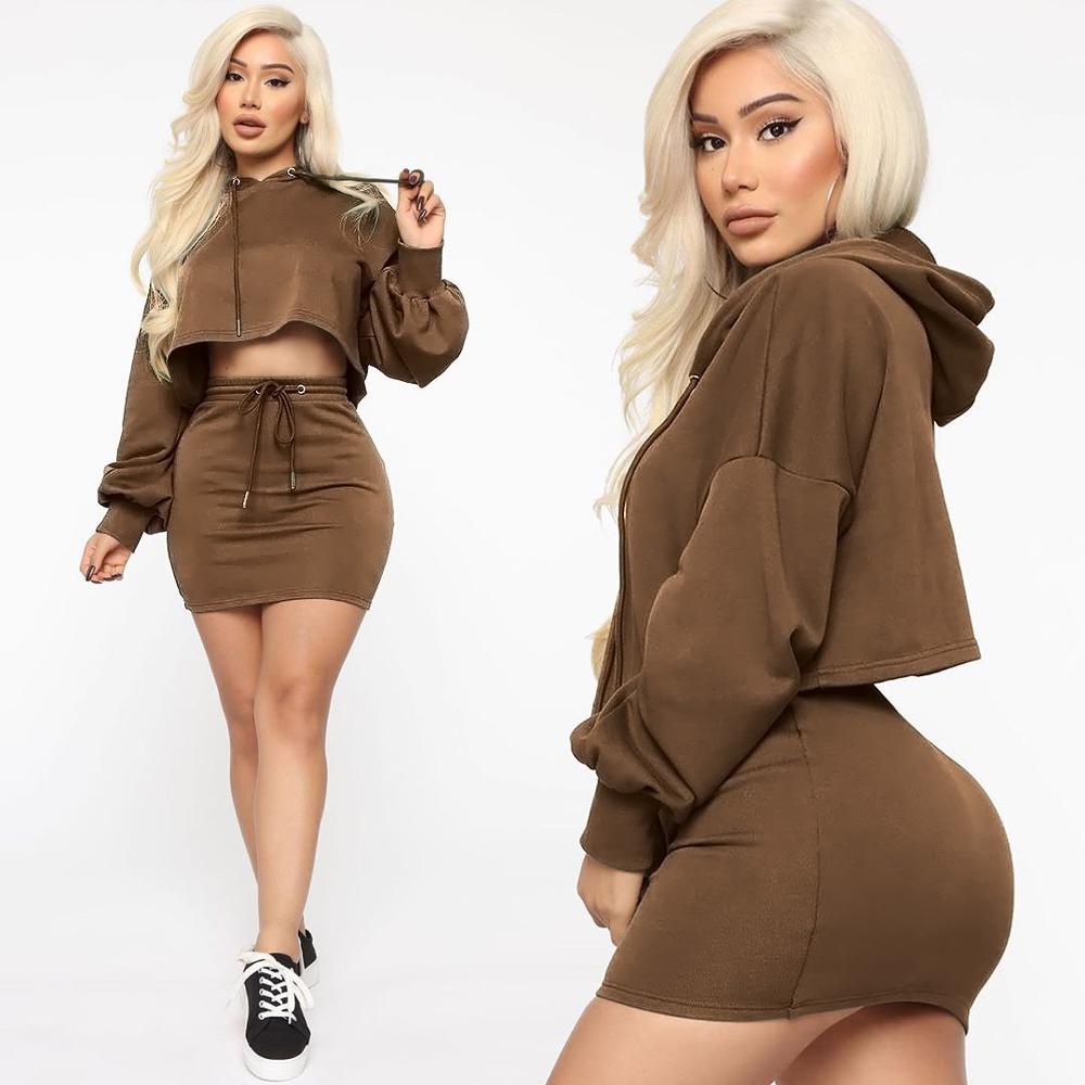 Women Hooded Two Piece Skirt Set