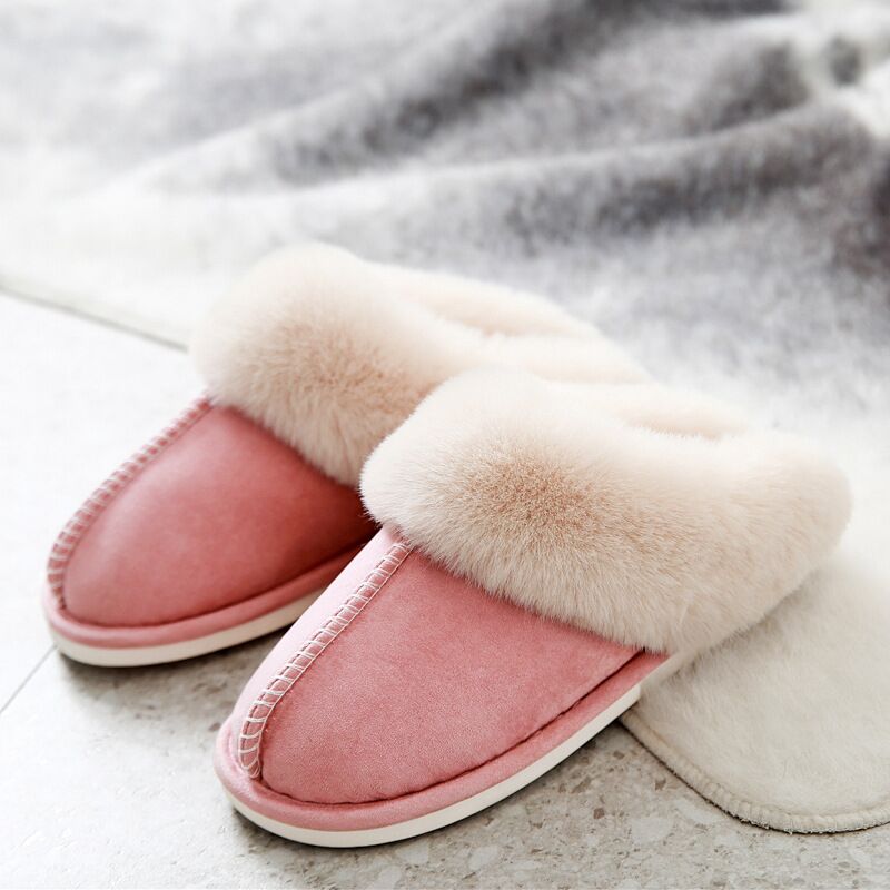 Women Plush warm home flat slippers Lightweight soft comfortable winter slippers