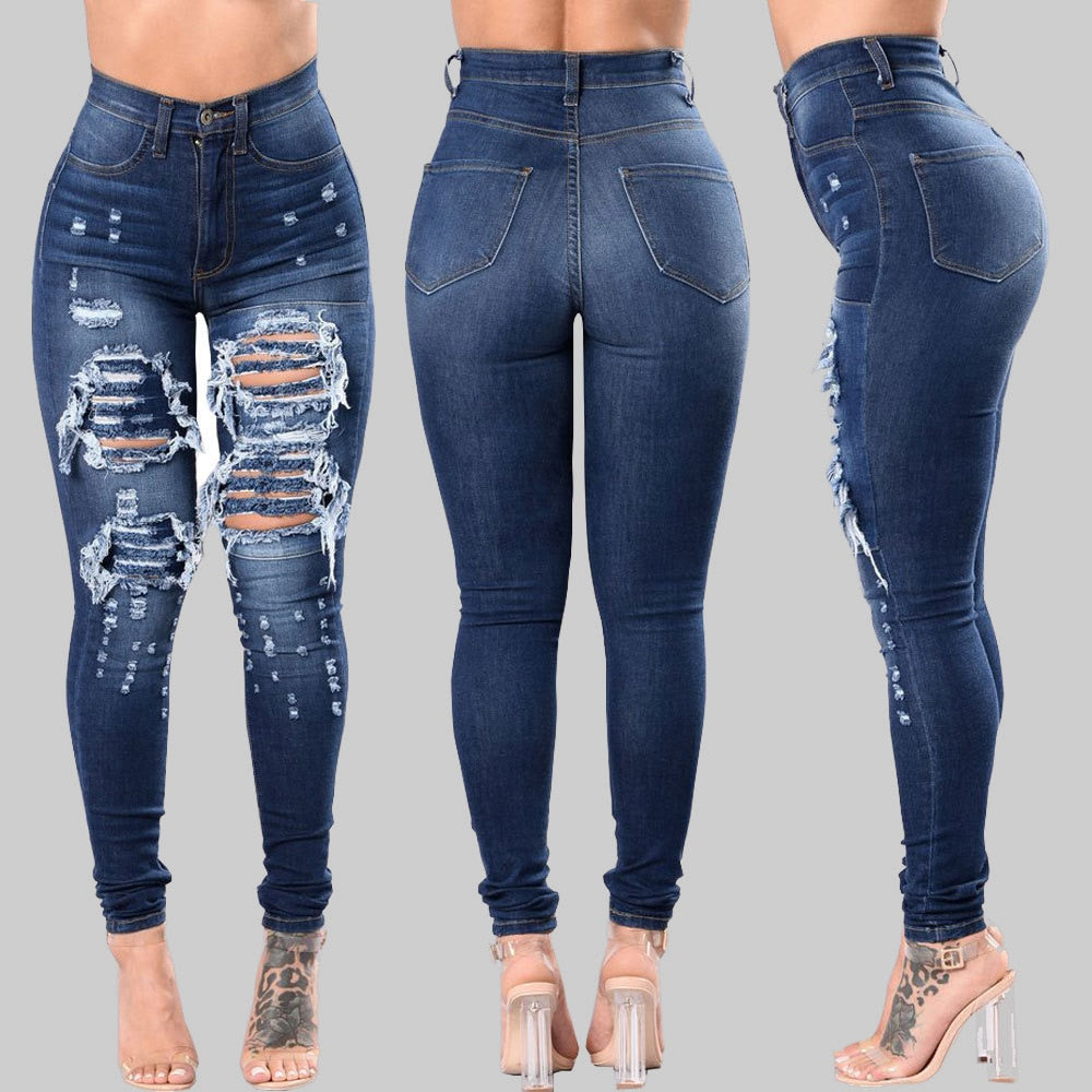 Women Ripped High Waist Jeans