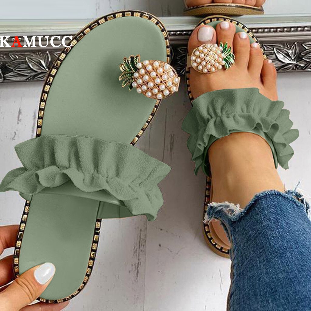 Women Bead Wedges Pineapple Flip Flops Sandals