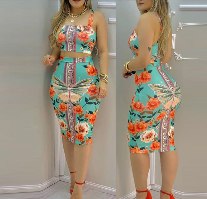 Women Fashion Floral Print Skirt Sets