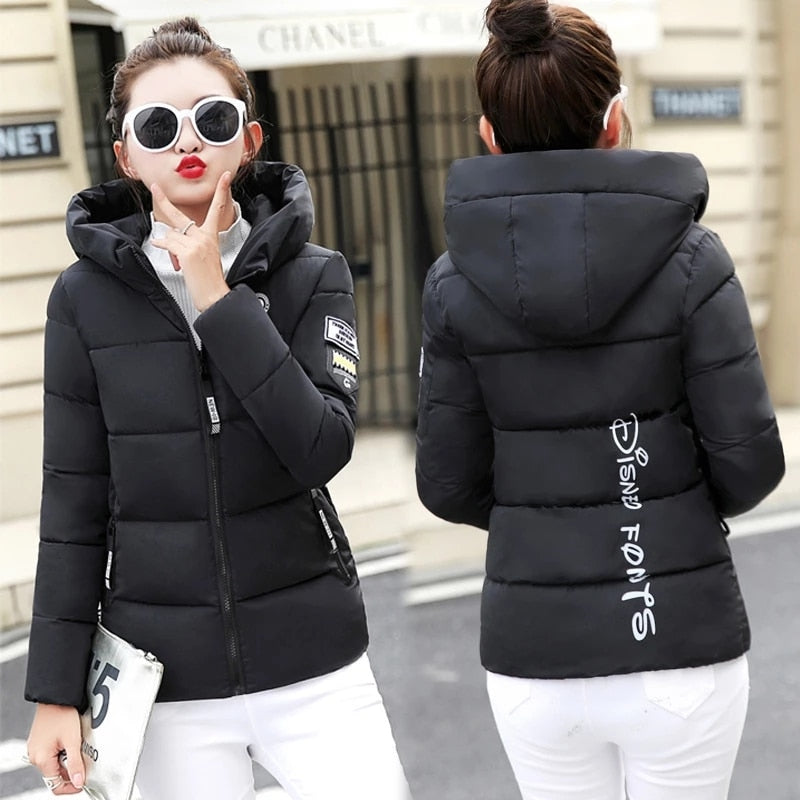 Female Hooded Thick Warm Short Jacket Cotton New Winter Jacket Outerwear White/M-XXL White / L