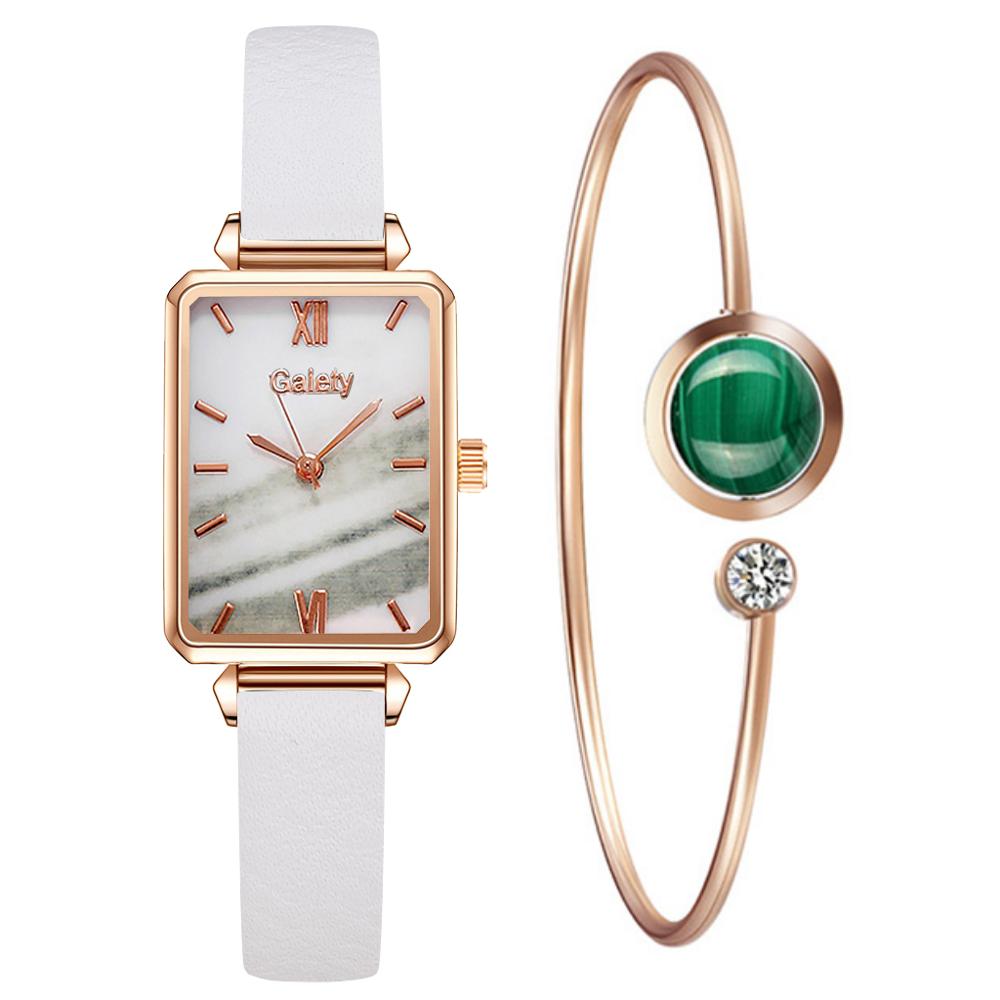 Women Watches Fashion Square Bracelet Set Green Dial Simple Rose Gold Mesh Luxury Women Watches