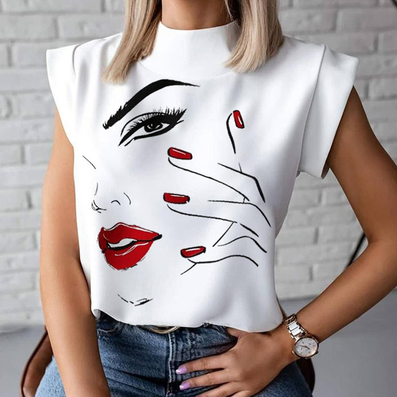 Fashion Women Elegant Lips Print Tops