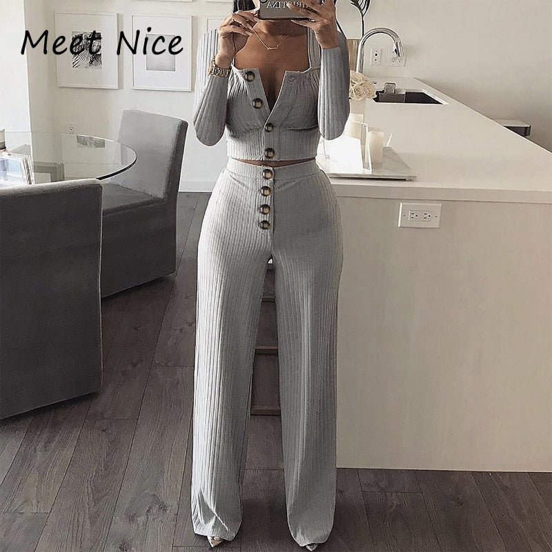 Women Ribbed 2 Two Piece Set