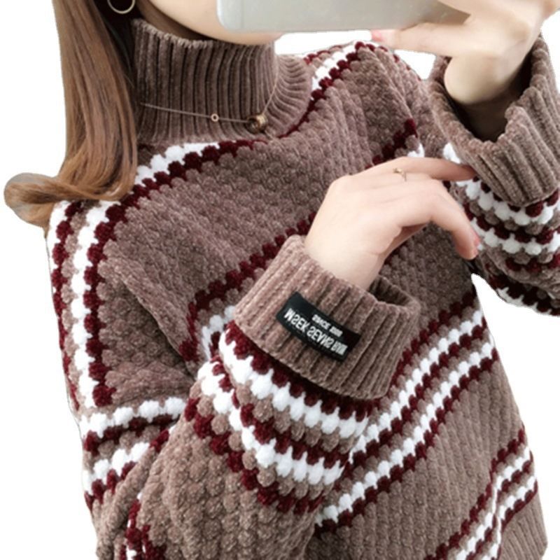 Women Oversized Sweater Long Sleeve Pullover Jumper Female Vintage Striped Top