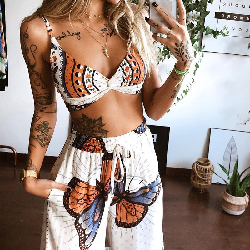 Women Fashion 2 Pieces Pants Set