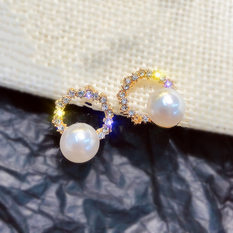 Women Elegant Gold Silver Pearl Earrings