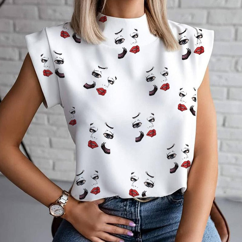 Fashion Women Elegant Lips Print Tops