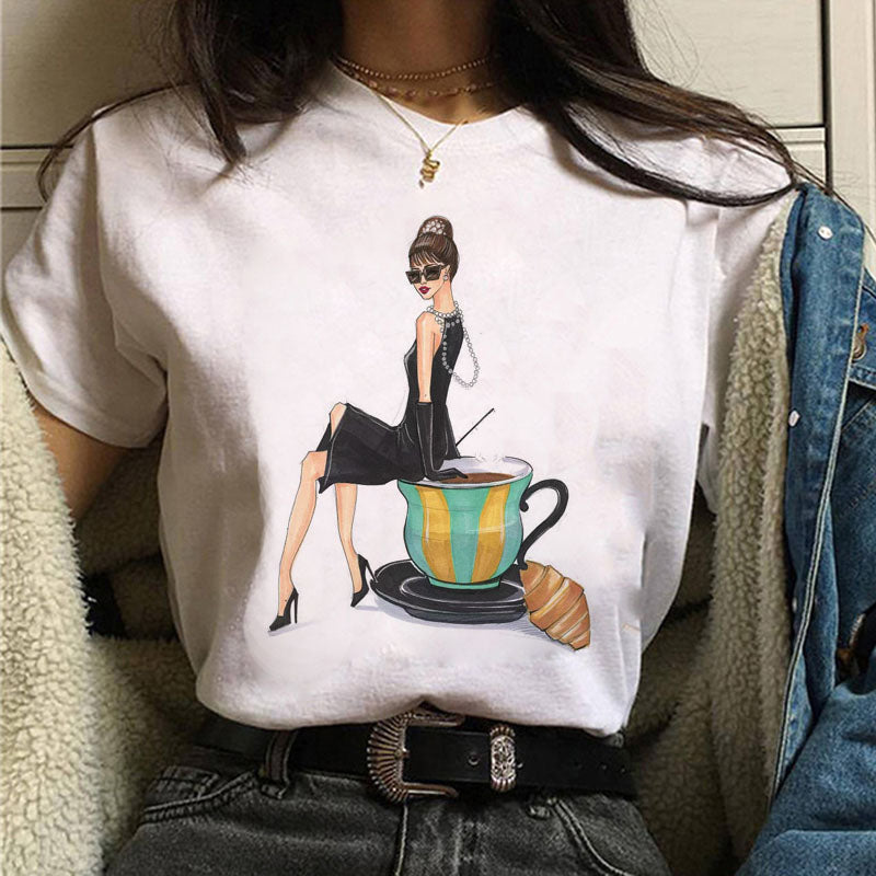 Fashion Women T Shirt Coffee Time Female Casual Tops Tee 90s