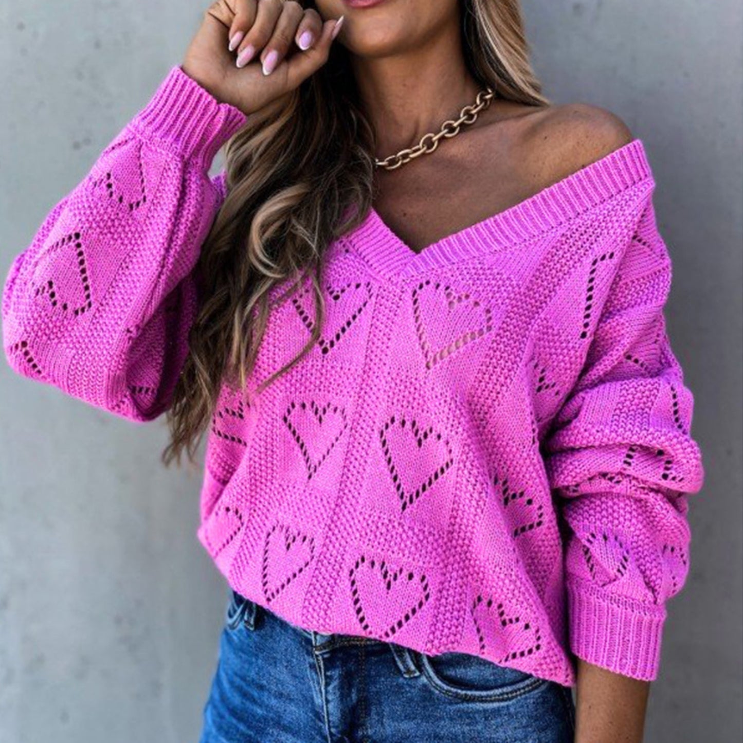 Women Love Heart Crochet Sweater