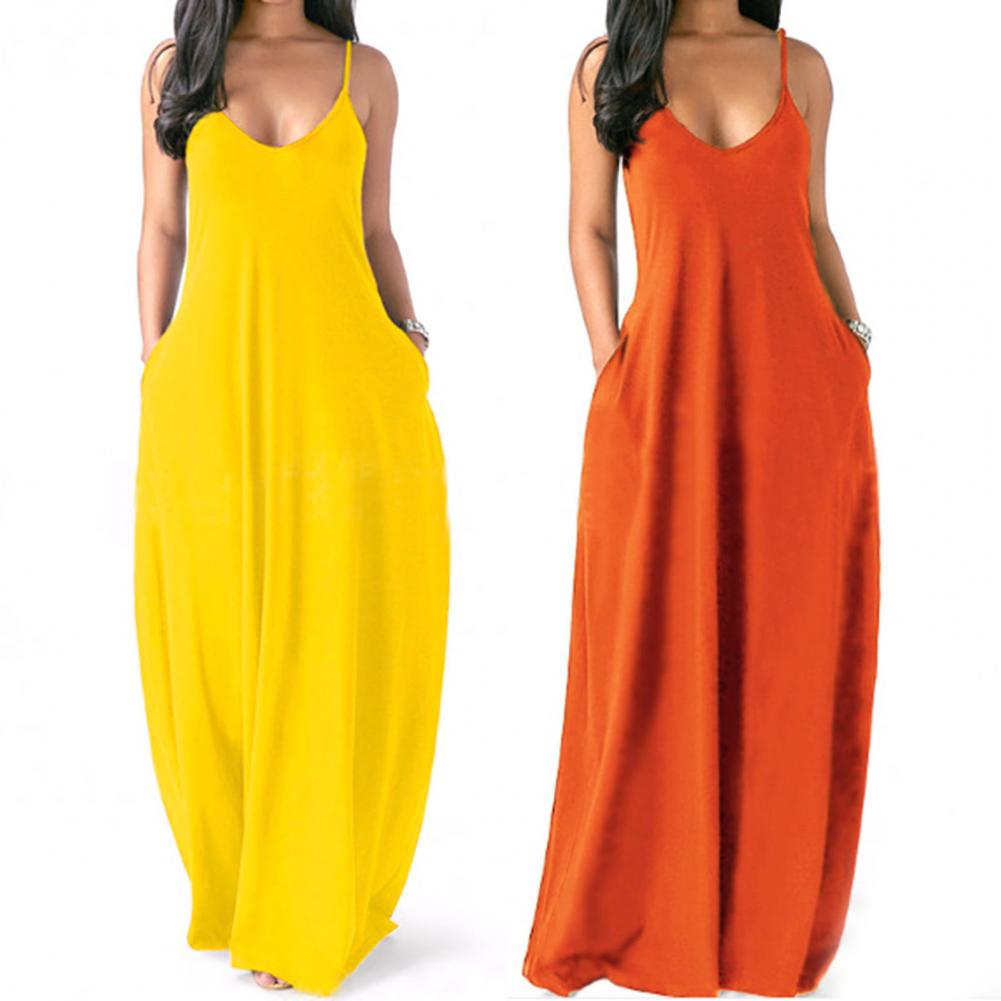 Women Sling Breathable Sleeveless Long Dresses