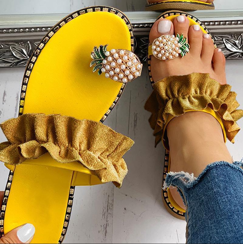 Women Bead Wedges Pineapple Flip Flops Sandals